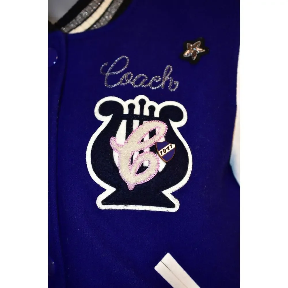 COACH XS Waverly Varsity Jacket Baseball New York NYC Patch Blue Purple White